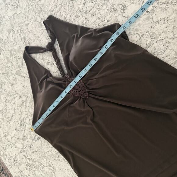 Forest Fairy Core Brown Knit Crochet Halter Crop Top Stretch Earthy Plus Size 20 - Picture 8 of 8